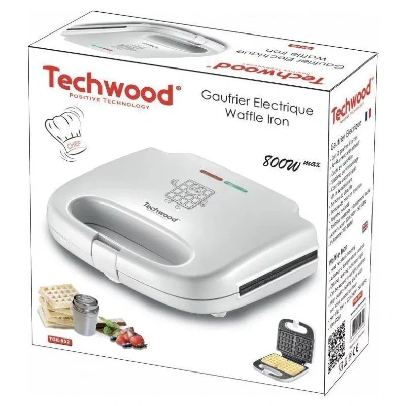 Boîte du gaufrier double Techwood TGE-852 blanc 800 W