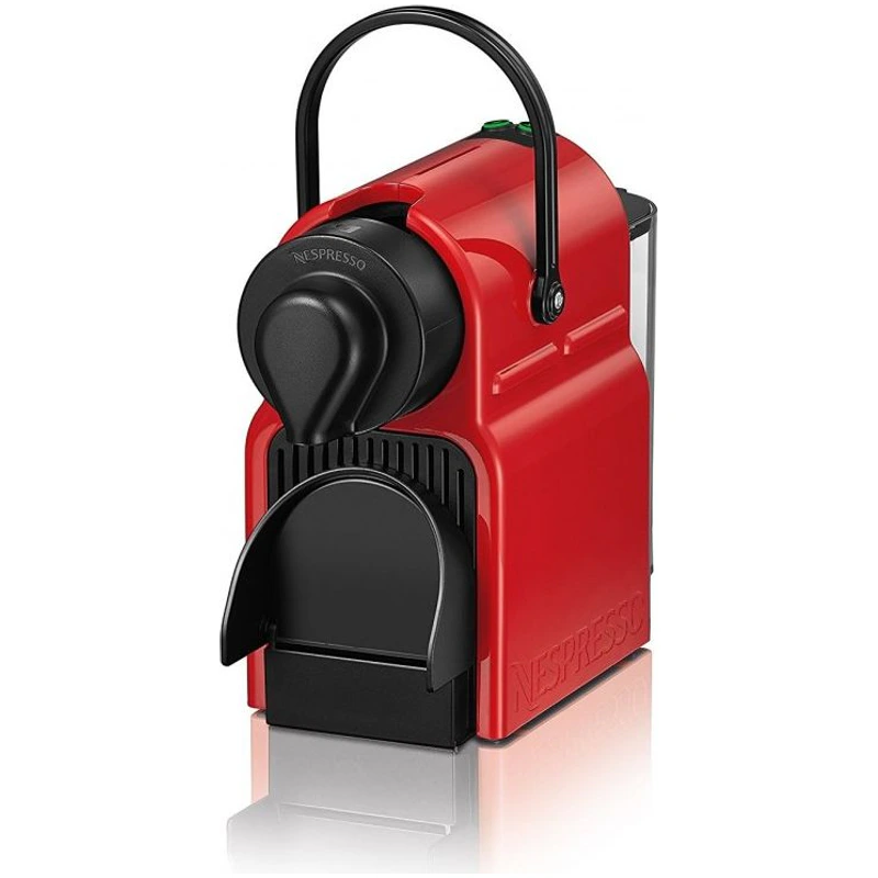 Machine Nespresso Inissia rouge avec poignée d’insertion de capsule relevée
