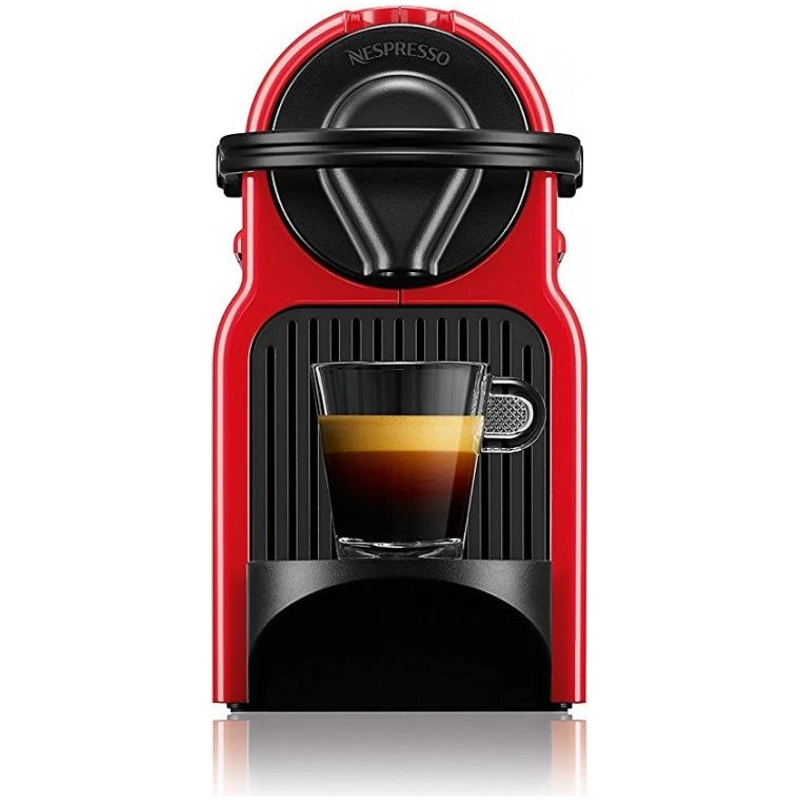 Vue de face de la machine à capsules Krups Nespresso Inissia rouge