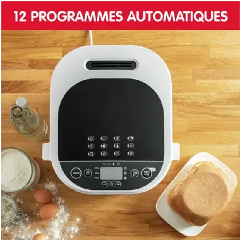 Vue supérieure de la machine à pain Moulinex avec 12 programmes