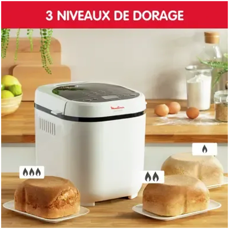 Trois niveaux de dorage disponibles sur la machine à pain Moulinex