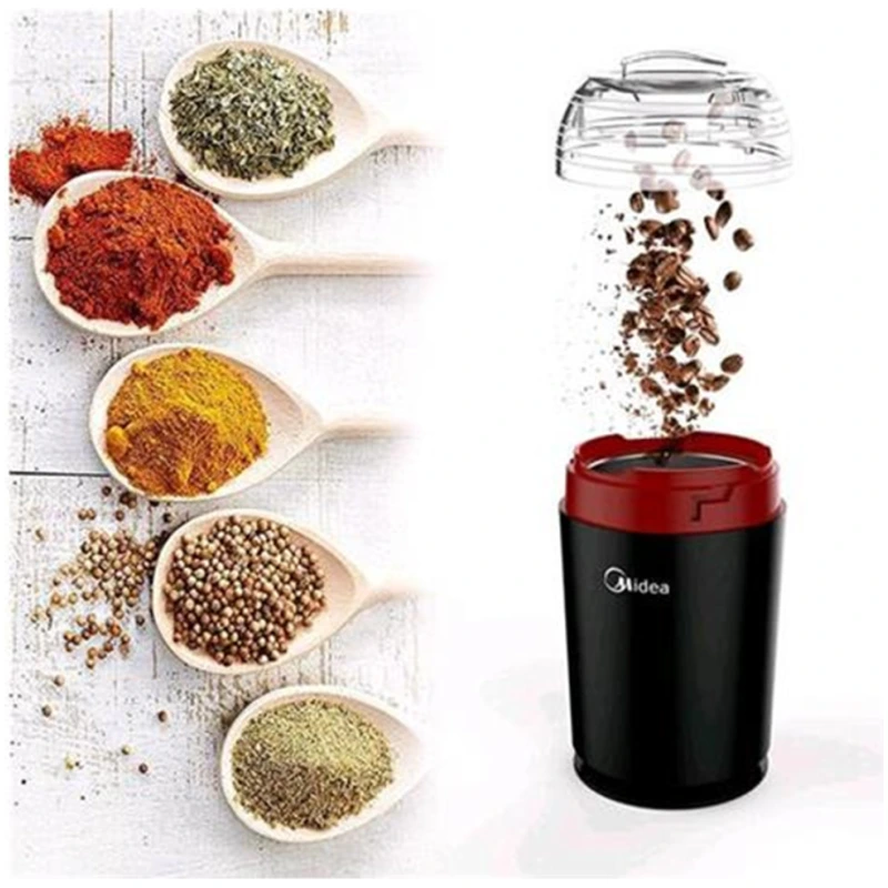 Moulin Midea MJ-FG1801W utilisé avec du café et différentes épices