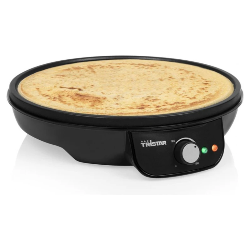 Crêpière électrique Tristar noire avec crêpe vue de côté