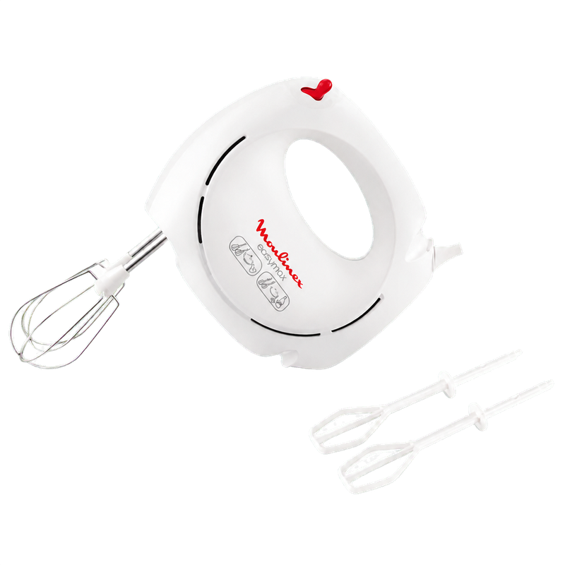 Batteur Easy Max Moulinex ABM11A30 blanc de 200 W avec fouets métalliques et accessoires