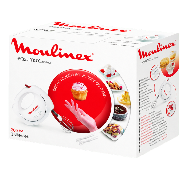Boîte du batteur Easy Max Moulinex ABM11A30 de 200 W avec deux vitesses