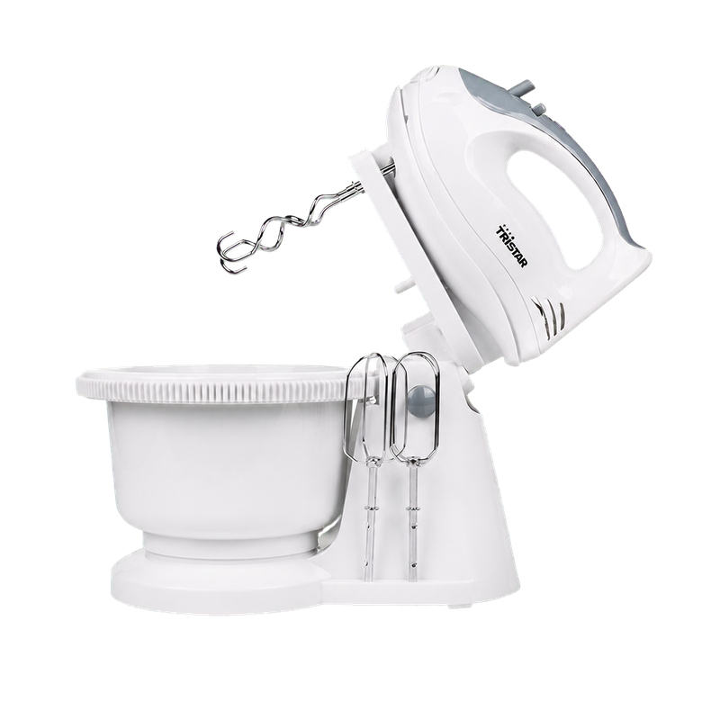 Batteur électrique TRISTAR MX-4152 blanc avec bol 2 L, fouets et crochets pétrisseurs