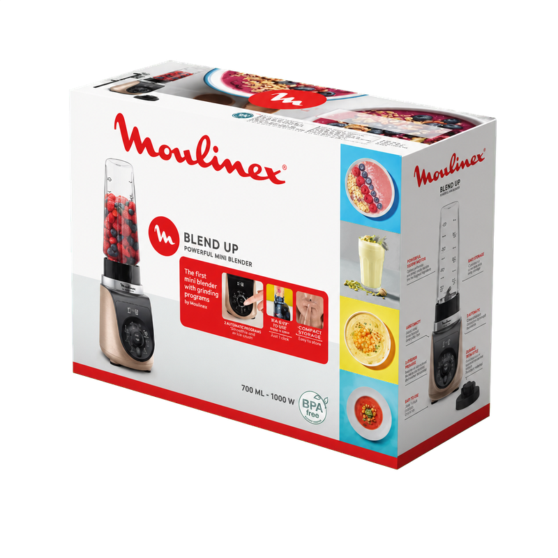 Boîte du Blender Up Moulinex LM190AFO de 1000 W avec bouteille de 700 ml