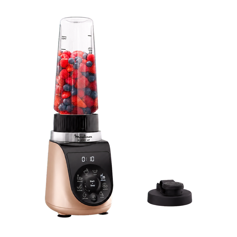Blender Up Moulinex LM190AFO rempli de fruits rouges avec couvercle nomade