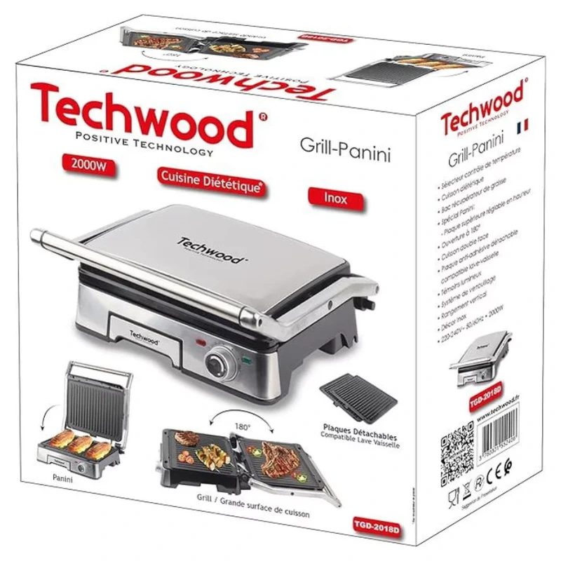 Boîte du grill panini Techwood TGD-2018D 2000 W