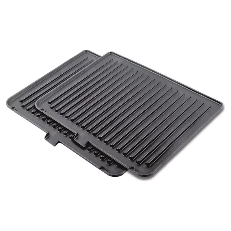 Deux plaques rainurées amovibles du grill Techwood TGD-2018D