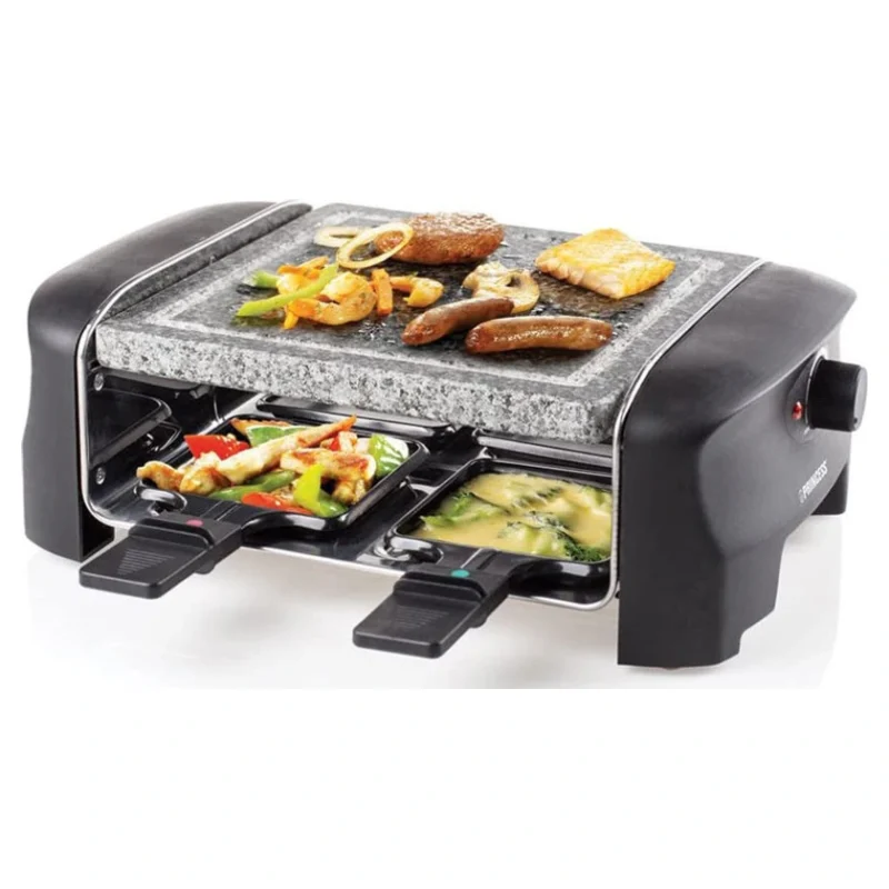 Raclette Princess 600 W en utilisation avec viandes, légumes et fromage